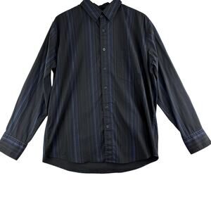 Bruno Long Sleeve Button Up Shirt Mens Large Stretch Black Stripe Business READ